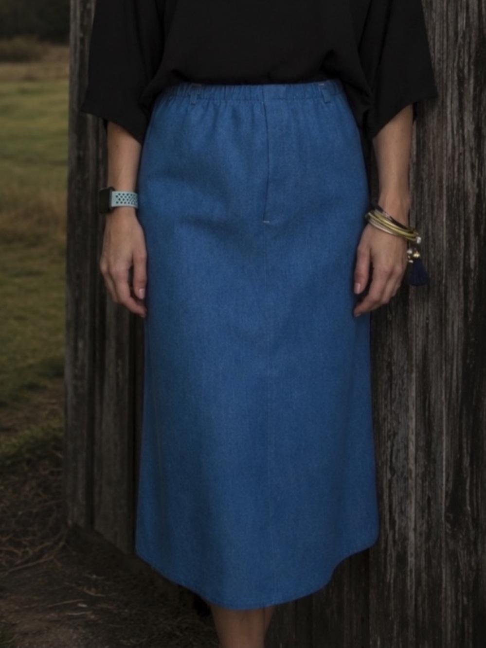 Vintage 1970’s Thin Blue Denim Mid Bell A Line Boho Retro Hippie Skirt Size 8